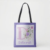 Eerste Initiaal plus naam Deborah met bloemen Tote Bag (Voorkant)
