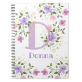 Eerste Initiaal plus naam Donna met bloemen Notitieboek (Voorkant)