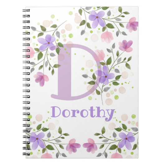 Eerste Initiaal plus naam Dorothy met bloemen Notitieboek (Voorkant)