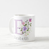 Eerste Initiaal plus naam Elizabeth met bloemen Koffiemok (Voorkant links)