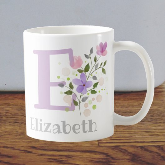 Eerste Initiaal plus naam Elizabeth met bloemen Koffiemok