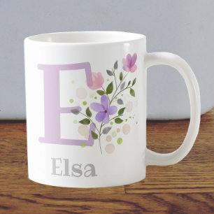 Eerste initiaal plus naam Elsa met bloemen Koffiemok