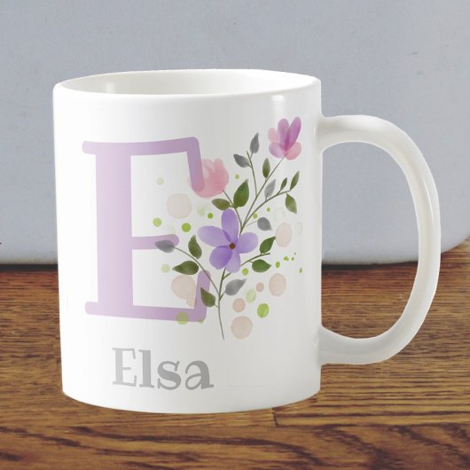 Eerste Initiaal plus naam Elsa met bloemen Koffiemok