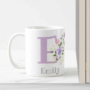 Eerste initiaal plus naam Emily met bloemen Koffiemok