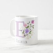 Eerste Initiaal Plus Naam Emma met Bloemen Koffiemok (Voorkant links)
