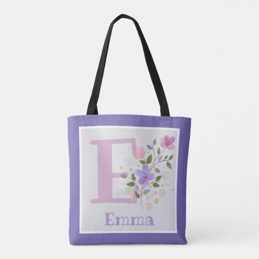 Eerste Initiaal Plus Naam Emma met Bloemen Tote Bag (Achterkant)