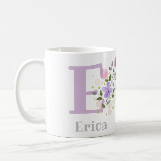 Eerste Initiaal plus naam Erica met bloemen Koffiemok (Links)