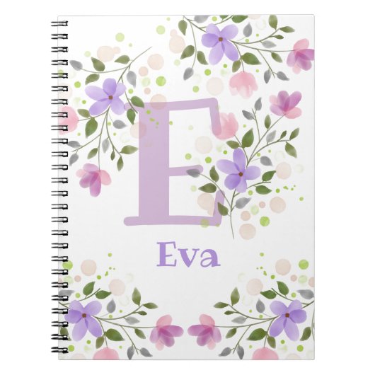 Eerste Initiaal plus naam Eva met Bloemen Notitieboek (Voorkant)