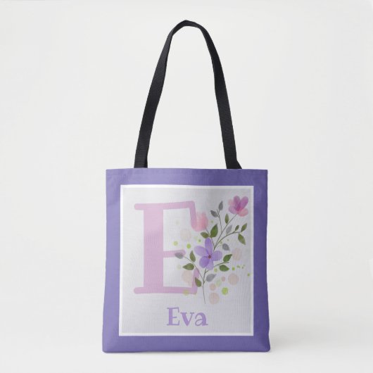 Eerste Initiaal plus naam Eva met Bloemen Tote Bag (Voorkant)