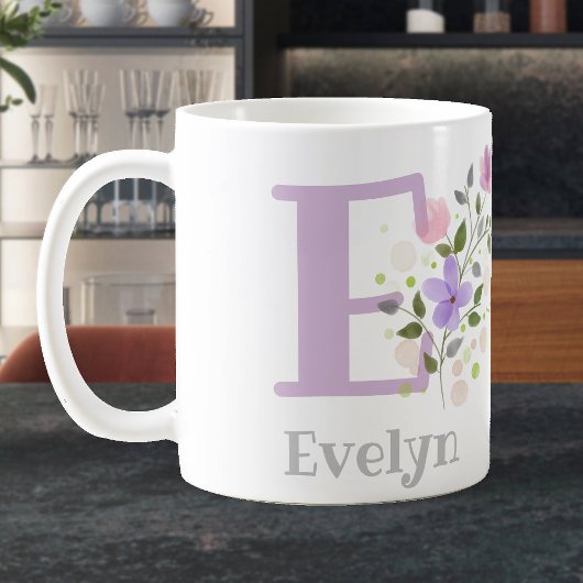 Eerste Initiaal Plus Naam Evelyn met Bloemen Koffiemok