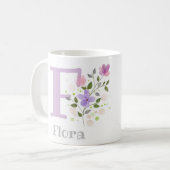 Eerste Initiaal plus naam Flora met bloemen Koffiemok (Voorkant links)