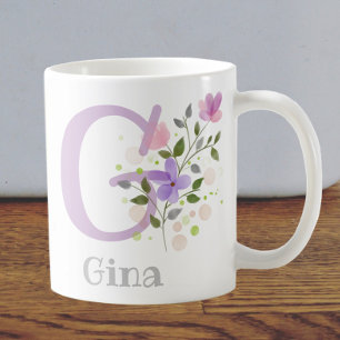 Eerste initiaal plus naam Gina met bloemen Koffiemok