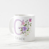 Eerste Initiaal plus naam Grace met bloemen Koffiemok (Voorkant links)