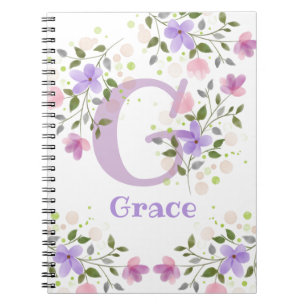 Eerste Initiaal plus naam Grace met bloemen Notitieboek