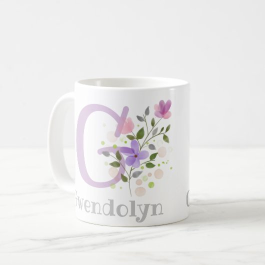 Eerste Initiaal plus naam Gwendolyn met bloemen Koffiemok (Voorkant links)