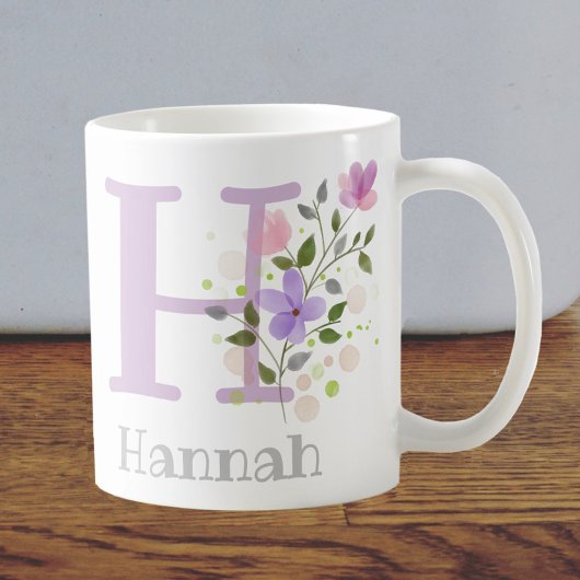 Eerste Initiaal plus naam Hannah met Flowers Koffiemok