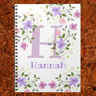 Eerste Initiaal plus naam Hannah met Flowers Notitieboek