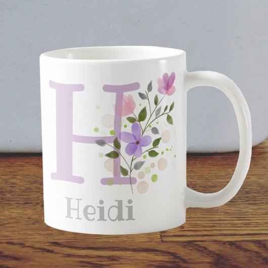 Eerste Initiaal plus naam Heidi met bloemen Koffiemok