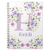 Eerste Initiaal plus naam Heidi met bloemen Notitieboek (Voorkant)