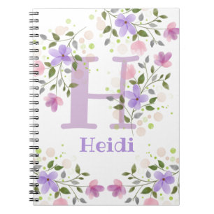 Eerste Initiaal plus naam Heidi met bloemen Notitieboek