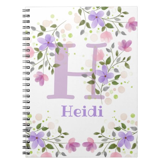 Eerste Initiaal plus naam Heidi met bloemen Notitieboek (Voorkant)
