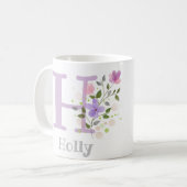 Eerste Initiaal plus naam Holly met bloemen Koffiemok (Voorkant links)