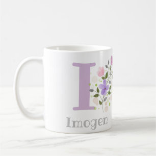 Eerste initiaal plus naam Imogen met bloemen Koffiemok