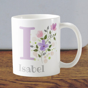 Eerste Initiaal plus Naam Isabel met Bloemen Koffiemok
