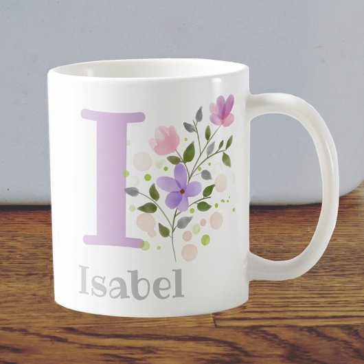 Eerste Initiaal plus Naam Isabel met Bloemen Koffiemok