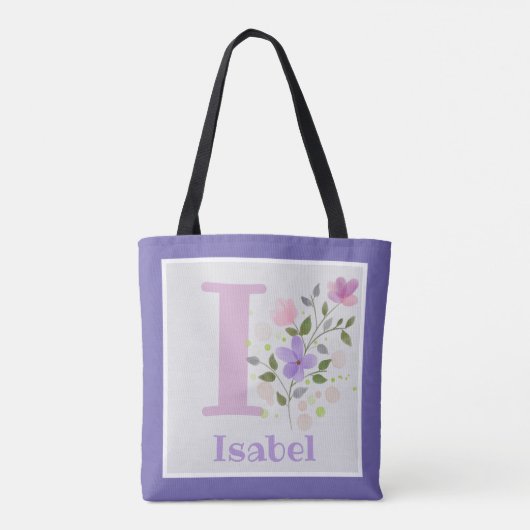 Eerste Initiaal plus Naam Isabel met Bloemen Tote Bag (Achterkant)