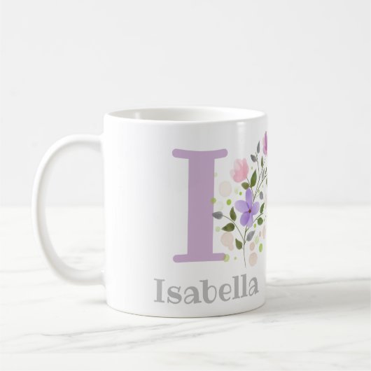 Eerste Initiaal plus naam Isabella met bloemen Koffiemok (Links)