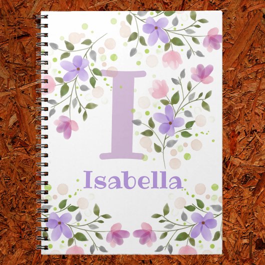 Eerste Initiaal plus naam Isabella met bloemen Notitieboek