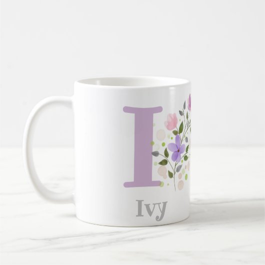 Eerste Initiaal plus Naam Ivy met Bloemen Koffiemok (Links)