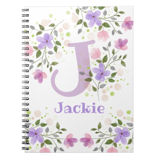 Eerste Initiaal plus naam Jackie met bloemen Notitieboek (Voorkant)