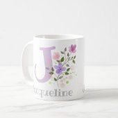 Eerste initiaal plus naam Jacqueline met bloemen Koffiemok (Voorkant links)