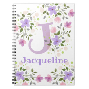 Eerste initiaal plus naam Jacqueline met bloemen Notitieboek