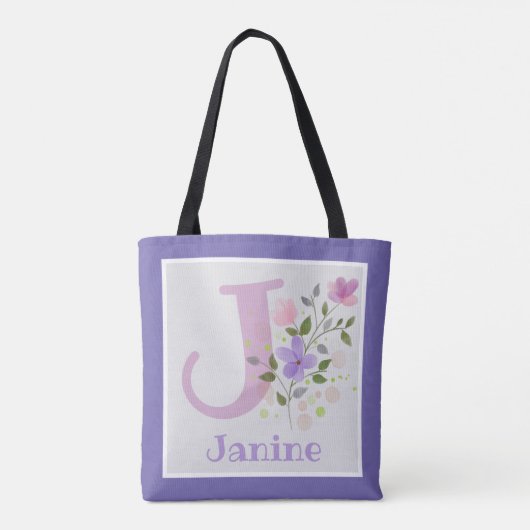 Eerste Initiaal plus naam Janine met bloemen Tote Bag (Achterkant)
