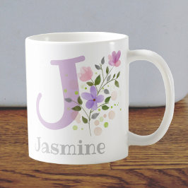 Eerste Initiaal plus naam Jasmine met bloemen Koffiemok