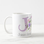 Eerste Initiaal plus naam Jasmine met bloemen Koffiemok (Links)