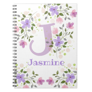 Eerste initiaal plus naam Jasmine met bloemen Notitieboek