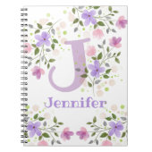 Eerste Initiaal plus naam Jennifer met bloemen Notitieboek (Voorkant)