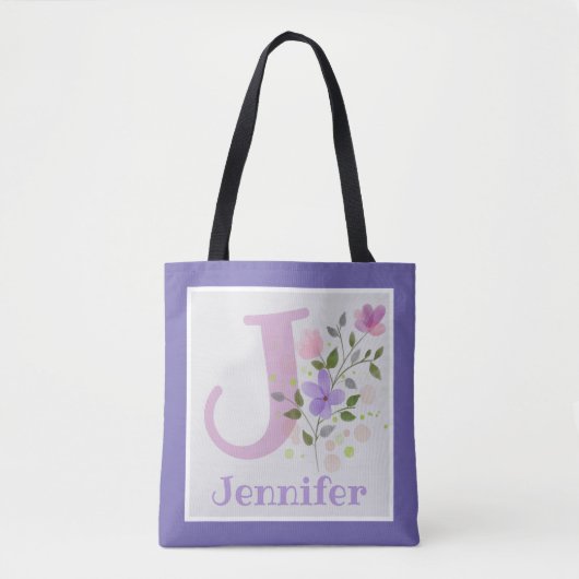 Eerste Initiaal plus naam Jennifer met bloemen Tote Bag (Voorkant)