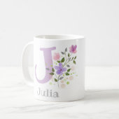Eerste Initiaal plus naam Julia met bloemen Koffiemok (Voorkant links)