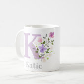 Eerste Initiaal plus naam Katie met bloemen Koffiemok (Voorkant links)