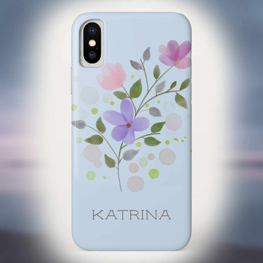 Eerste initiaal plus naam Katrina met bloemen Case-Mate iPhone Case