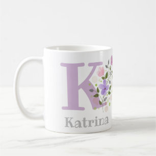 Eerste Initiaal plus Naam Katrina met Bloemen Koffiemok