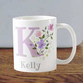 Eerste Initiaal Plus Naam Kelly met Bloemen Koffiemok
