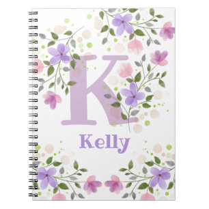 Eerste initiaal plus naam Kelly met bloemen Notitieboek
