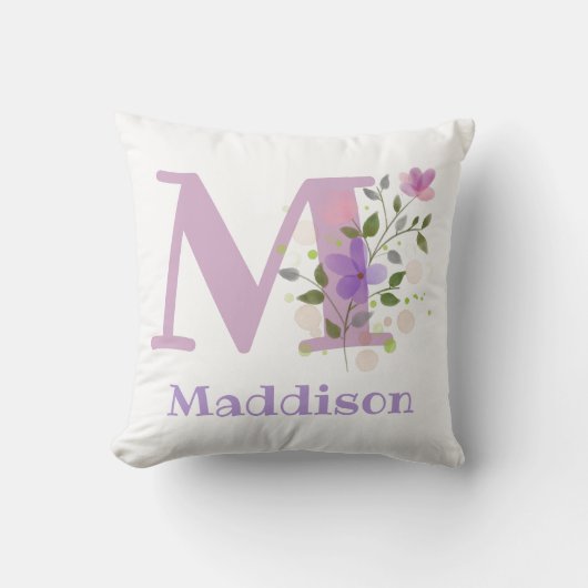 Eerste Initiaal plus naam met bloemen Kussen (Voorkant)