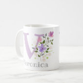 Eerste Initiaal plus voornaam met bloemen Koffiemok (Voorkant links)